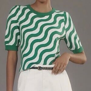 Maeve Anthropologie Harmon Jacquard Sweater Tee Wavy Geometric Bold Playful